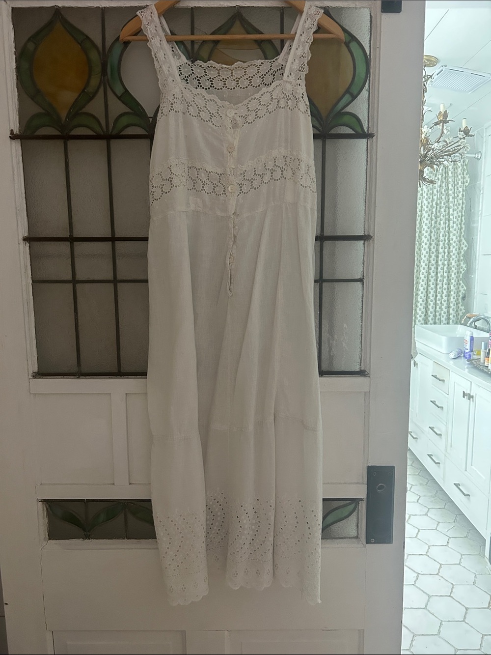Vintage White Eyelet Cotton Midi Dress